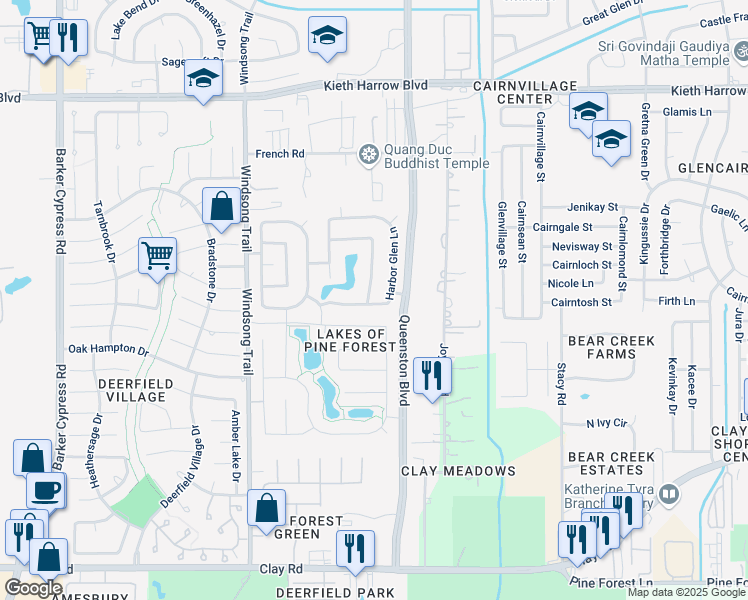 map of restaurants, bars, coffee shops, grocery stores, and more near 4802 Bonny Loch Ln in Houston