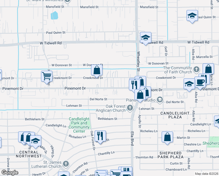 map of restaurants, bars, coffee shops, grocery stores, and more near in Houston