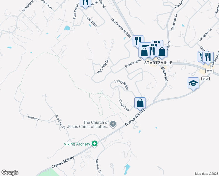 map of restaurants, bars, coffee shops, grocery stores, and more near 545 Valley Ridge in Canyon Lake