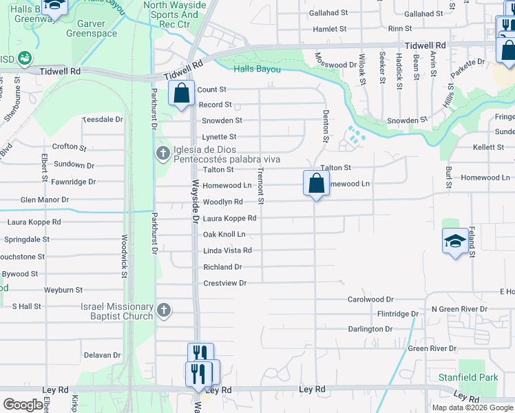 map of restaurants, bars, coffee shops, grocery stores, and more near 8105 Laura Koppe Road in Houston