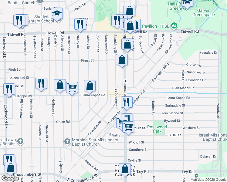 map of restaurants, bars, coffee shops, grocery stores, and more near in Houston