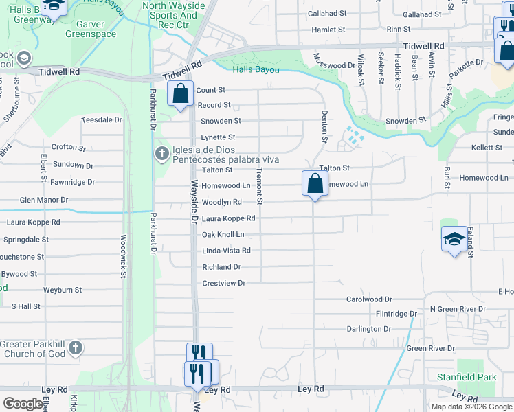 map of restaurants, bars, coffee shops, grocery stores, and more near 8105 Laura Koppe Road in Houston