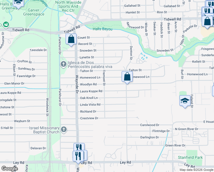 map of restaurants, bars, coffee shops, grocery stores, and more near 8105 Laura Koppe Road in Houston