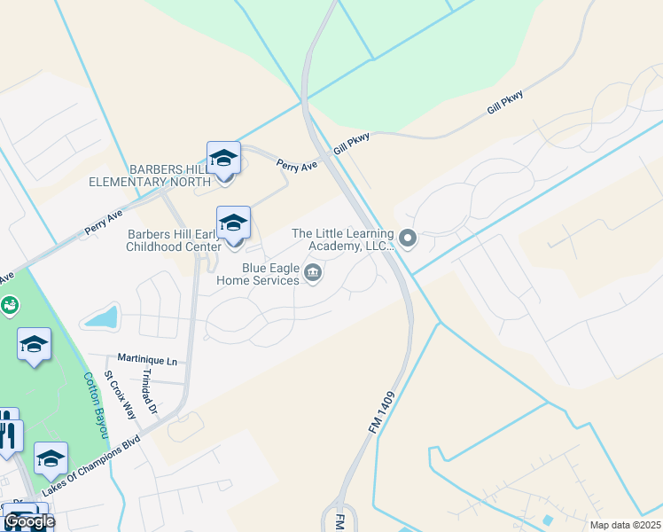 map of restaurants, bars, coffee shops, grocery stores, and more near 14603 Monmouth Park Drive in Mont Belvieu