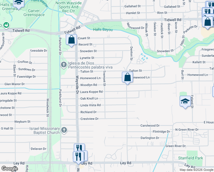 map of restaurants, bars, coffee shops, grocery stores, and more near 8105 Laura Koppe Road in Houston