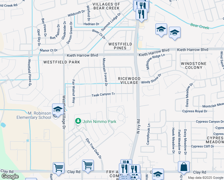 map of restaurants, bars, coffee shops, grocery stores, and more near 4902 Yearling Ridge Court in Katy