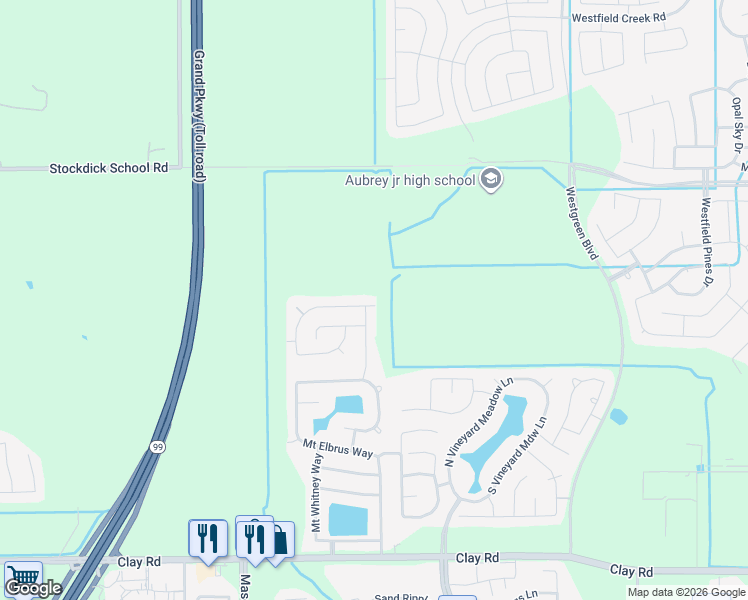 map of restaurants, bars, coffee shops, grocery stores, and more near 4534 Wheeler Peak Way in Katy