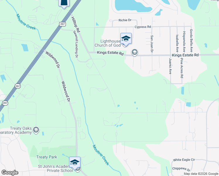 map of restaurants, bars, coffee shops, grocery stores, and more near 2925 Hilltop Road in St. Augustine