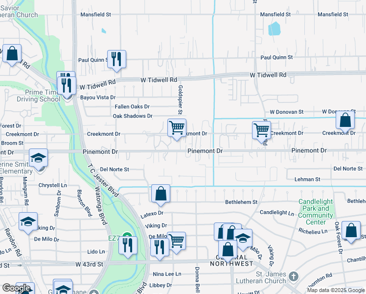 map of restaurants, bars, coffee shops, grocery stores, and more near 4143 Pinemont Drive in Houston