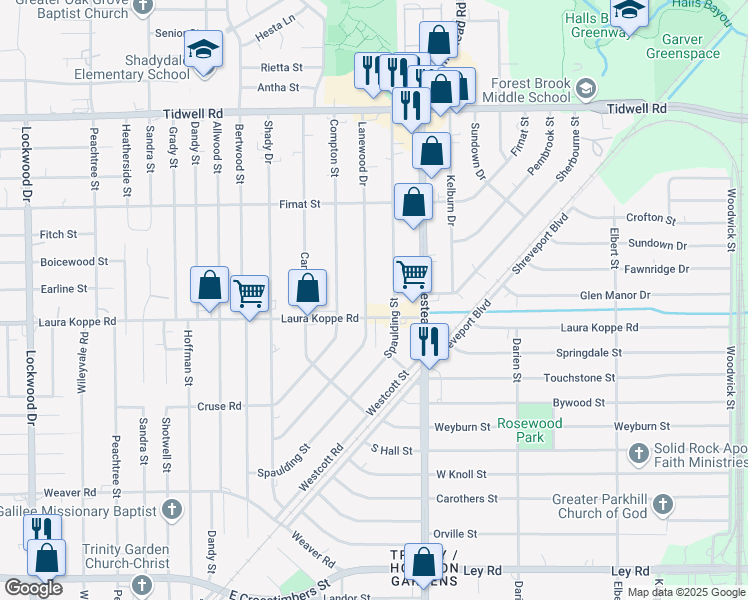 map of restaurants, bars, coffee shops, grocery stores, and more near in Houston