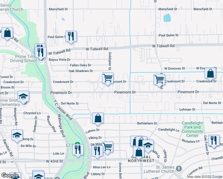 map of restaurants, bars, coffee shops, grocery stores, and more near 4143 Pinemont Drive in Houston