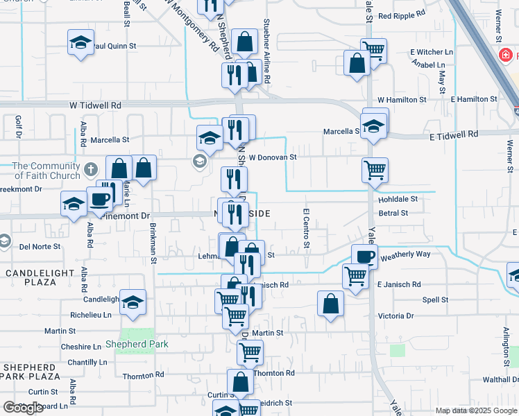 map of restaurants, bars, coffee shops, grocery stores, and more near 533 Hohldale Street in Houston