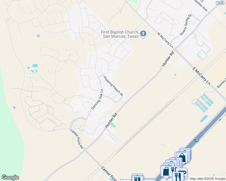 map of restaurants, bars, coffee shops, grocery stores, and more near 108 Learning Elm Dr in Hays County