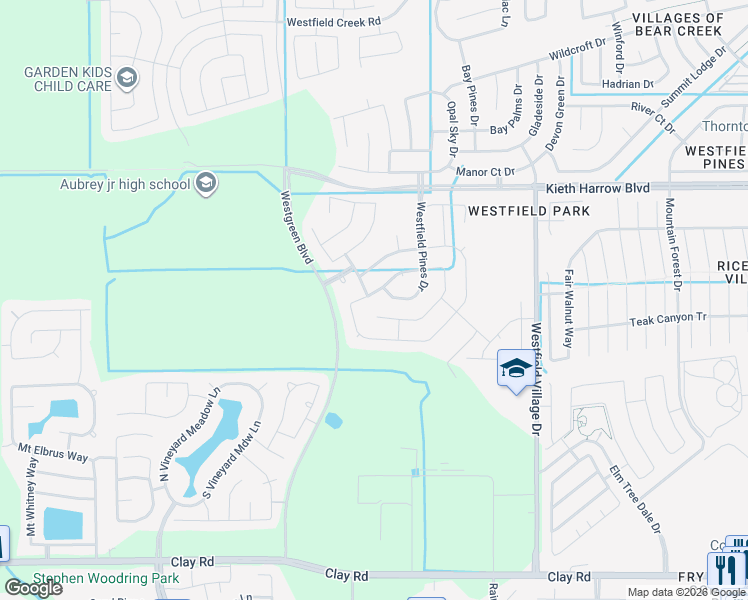 map of restaurants, bars, coffee shops, grocery stores, and more near 20922 Westfield Terrace Trail in Katy