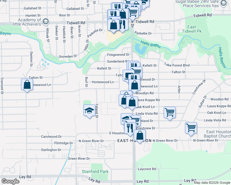 map of restaurants, bars, coffee shops, grocery stores, and more near 8714 J C Oaks Circle in Houston