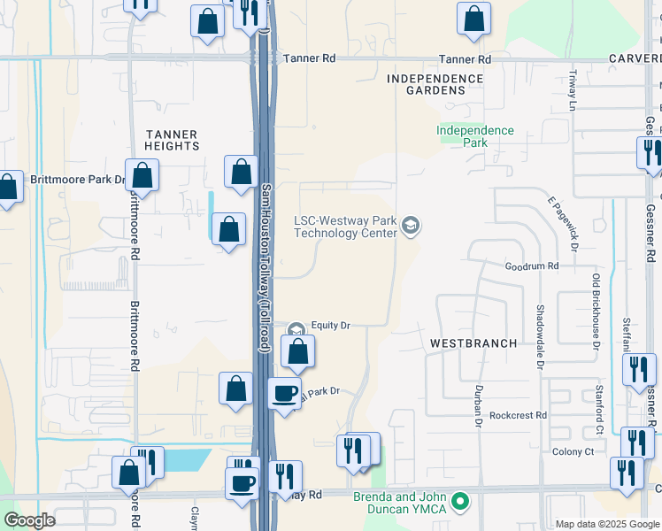 map of restaurants, bars, coffee shops, grocery stores, and more near 11000 Corporate Centre Drive in Houston