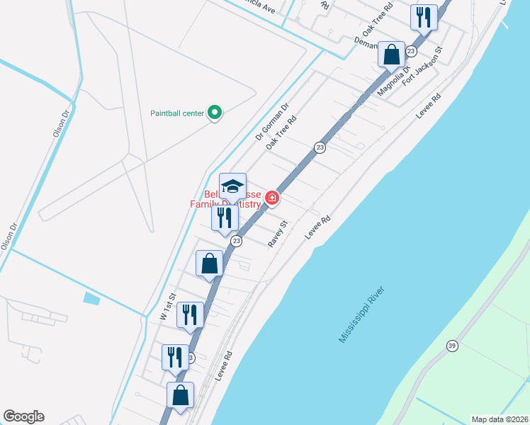 map of restaurants, bars, coffee shops, grocery stores, and more near 109 30th Street in Belle Chasse