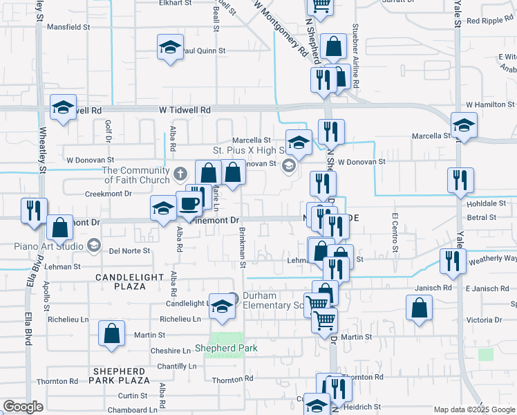 map of restaurants, bars, coffee shops, grocery stores, and more near 811 Pinemont Drive in Houston