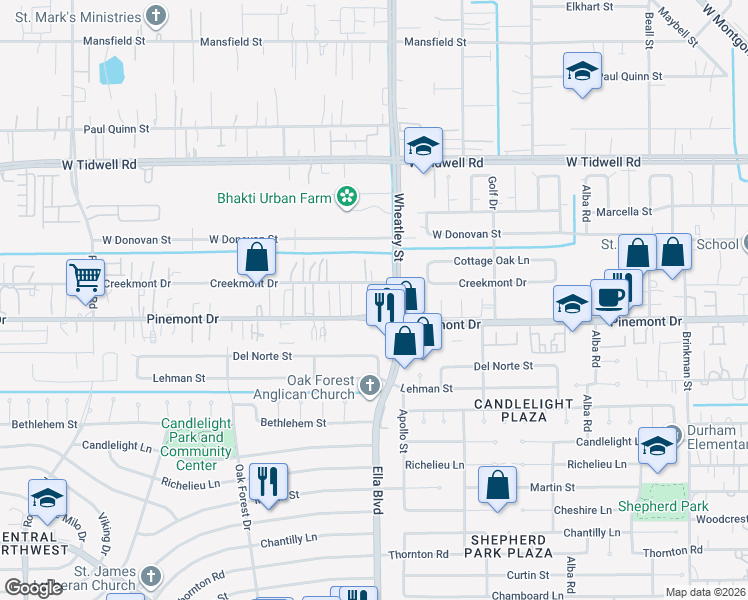 map of restaurants, bars, coffee shops, grocery stores, and more near 3331 Home Point Drive in Houston