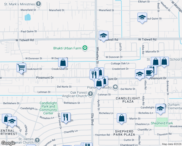map of restaurants, bars, coffee shops, grocery stores, and more near 3331 Home Point Drive in Houston