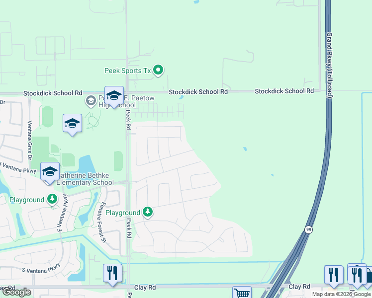 map of restaurants, bars, coffee shops, grocery stores, and more near 22701-22799 Stockdick School Road in Katy