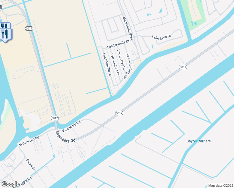 map of restaurants, bars, coffee shops, grocery stores, and more near 4261 Lac Bienville Drive in Harvey