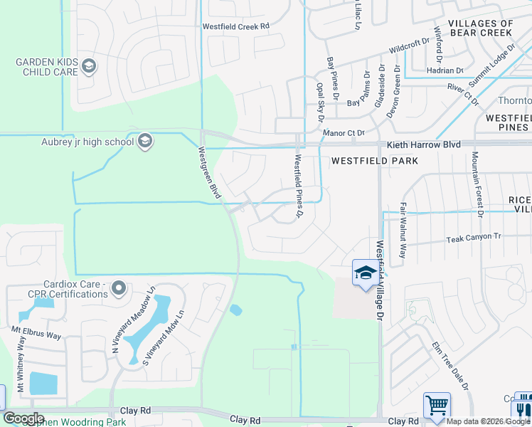 map of restaurants, bars, coffee shops, grocery stores, and more near 20923 Westfield Grove Place in Katy