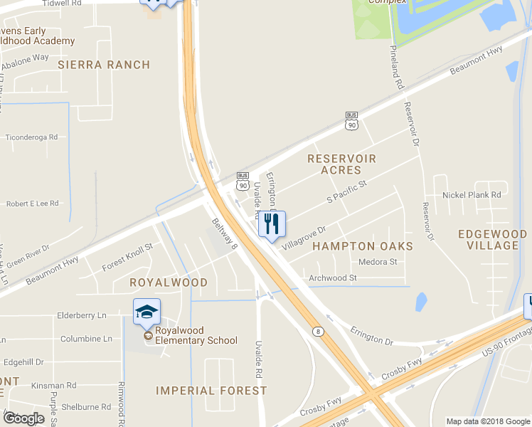 map of restaurants, bars, coffee shops, grocery stores, and more near 8029 Errington Drive in Houston