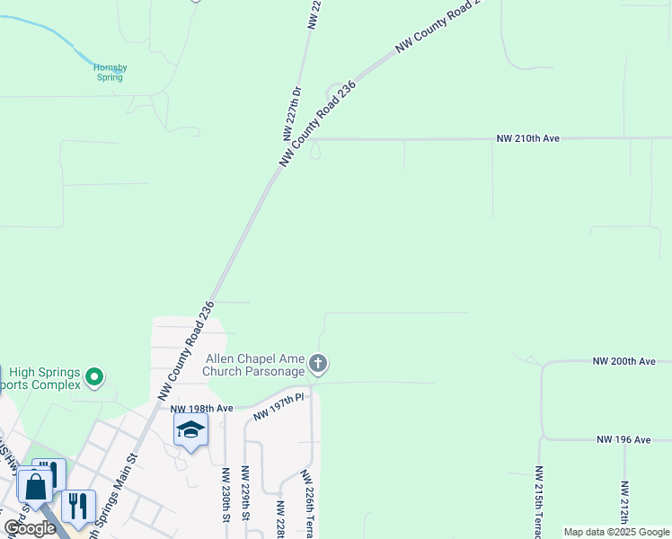 map of restaurants, bars, coffee shops, grocery stores, and more near 22510 Northwest 202nd Street in High Springs
