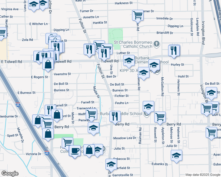 map of restaurants, bars, coffee shops, grocery stores, and more near 9024 Fulton Street in Houston
