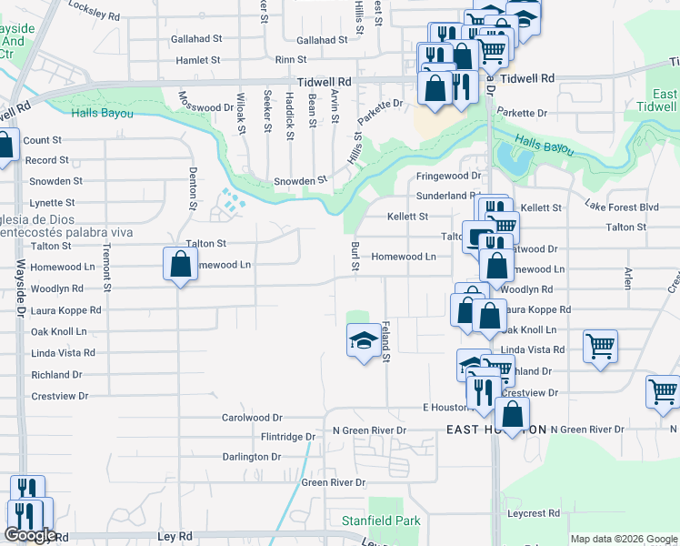 map of restaurants, bars, coffee shops, grocery stores, and more near 8918 Shady Vista Lane in Houston