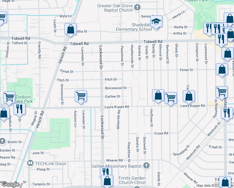 map of restaurants, bars, coffee shops, grocery stores, and more near 5018 Boicewood Street in Houston