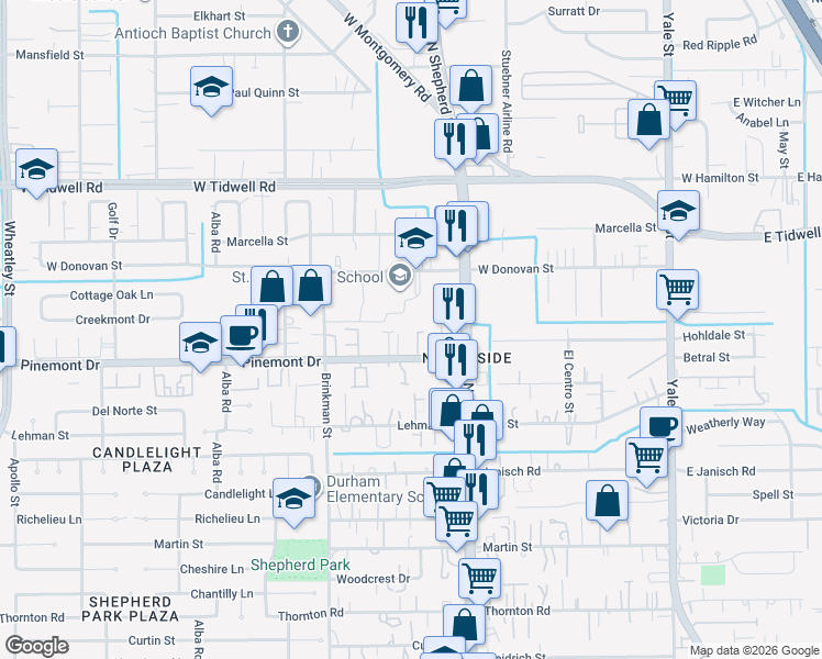 map of restaurants, bars, coffee shops, grocery stores, and more near 720 Pinemont Drive in Houston