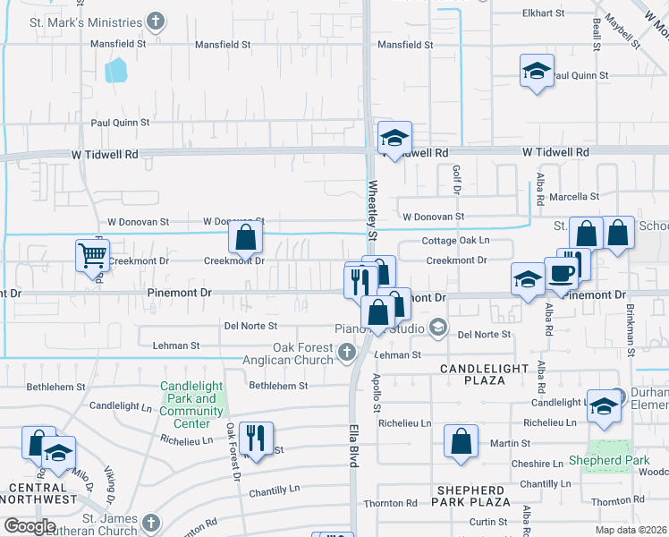 map of restaurants, bars, coffee shops, grocery stores, and more near 3331 Home Point Drive in Houston
