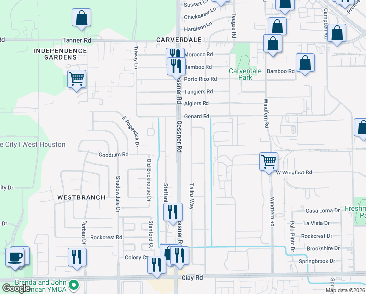 map of restaurants, bars, coffee shops, grocery stores, and more near 4753-4805 Talina Way in Houston