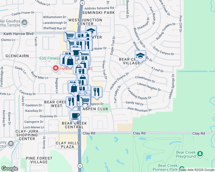 map of restaurants, bars, coffee shops, grocery stores, and more near 4638 Green Trail Drive in Houston