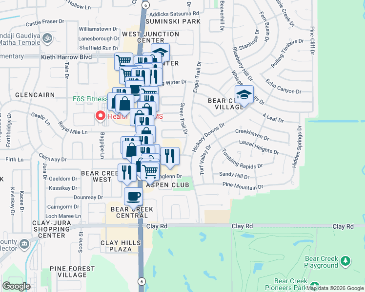 map of restaurants, bars, coffee shops, grocery stores, and more near 4638 Green Trail Drive in Houston
