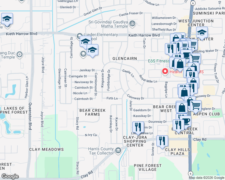 map of restaurants, bars, coffee shops, grocery stores, and more near 4619 Nicole Court in Houston