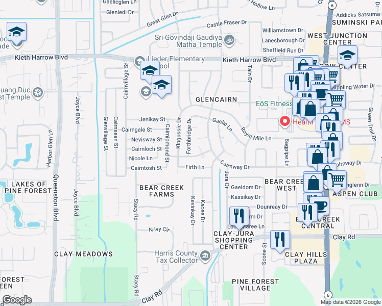 map of restaurants, bars, coffee shops, grocery stores, and more near 4619 Nicole Court in Houston