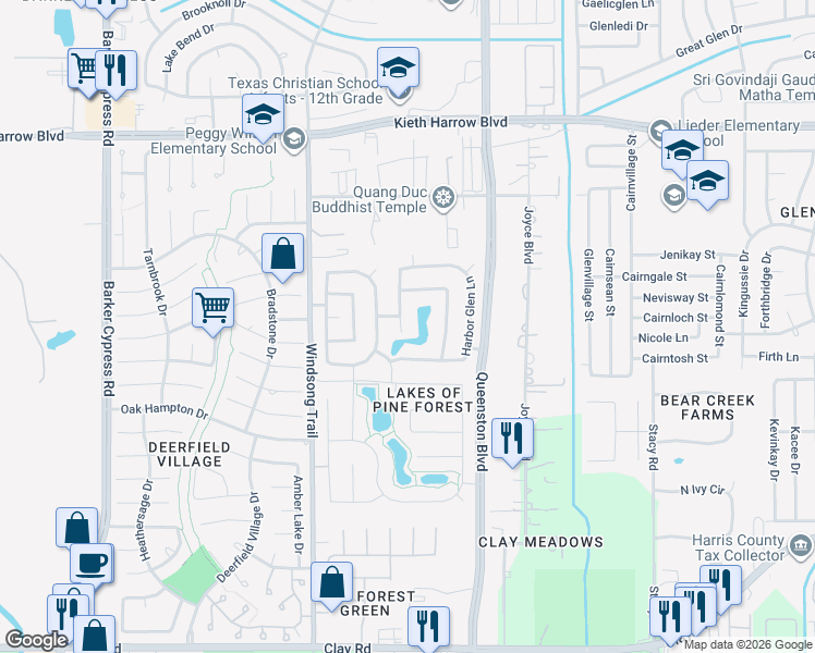 map of restaurants, bars, coffee shops, grocery stores, and more near 4922 Royal Arbor Lane in Houston