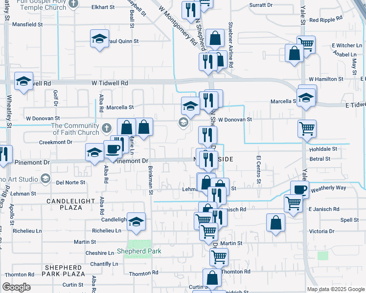 map of restaurants, bars, coffee shops, grocery stores, and more near 720 Pinemont Drive in Houston