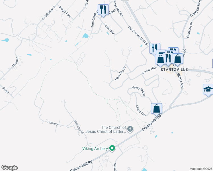 map of restaurants, bars, coffee shops, grocery stores, and more near 1283 Whispering Hills Drive in Canyon Lake
