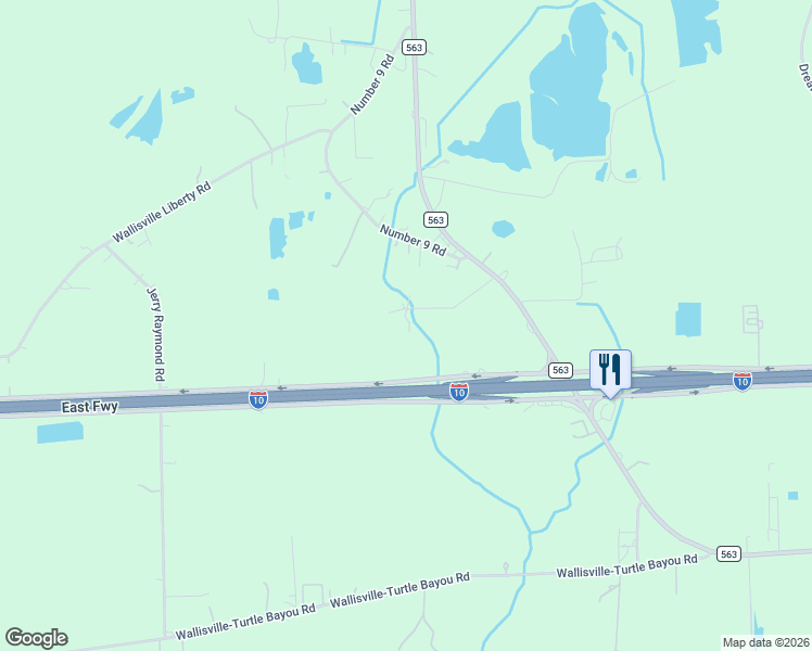 map of restaurants, bars, coffee shops, grocery stores, and more near 317 Roy Road in Wallisville