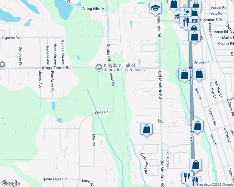 map of restaurants, bars, coffee shops, grocery stores, and more near 2812 Kings Road in St. Augustine