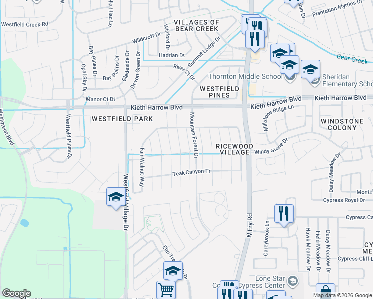 map of restaurants, bars, coffee shops, grocery stores, and more near 5011 Lamppost Hill Court in Katy
