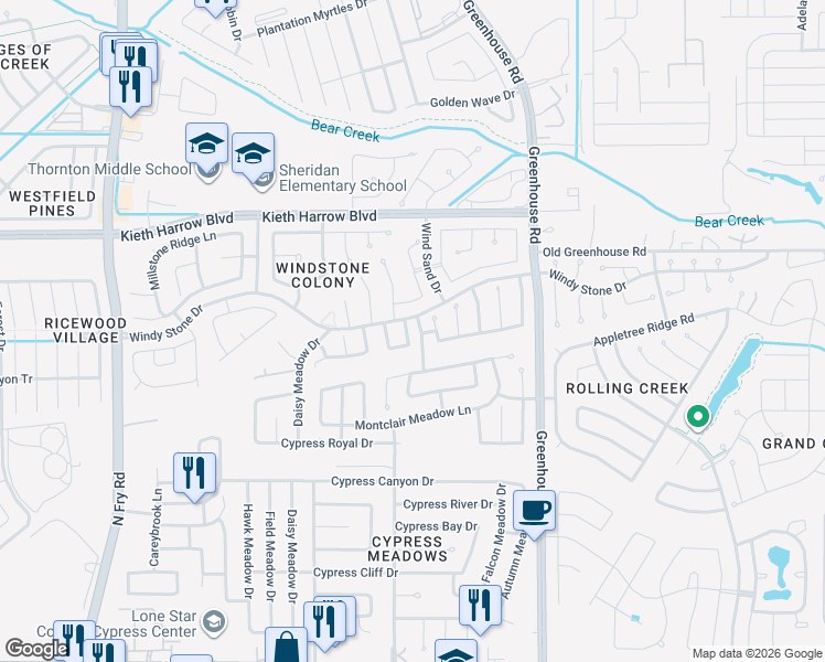 map of restaurants, bars, coffee shops, grocery stores, and more near 4818 Rustic Field Lane in Katy