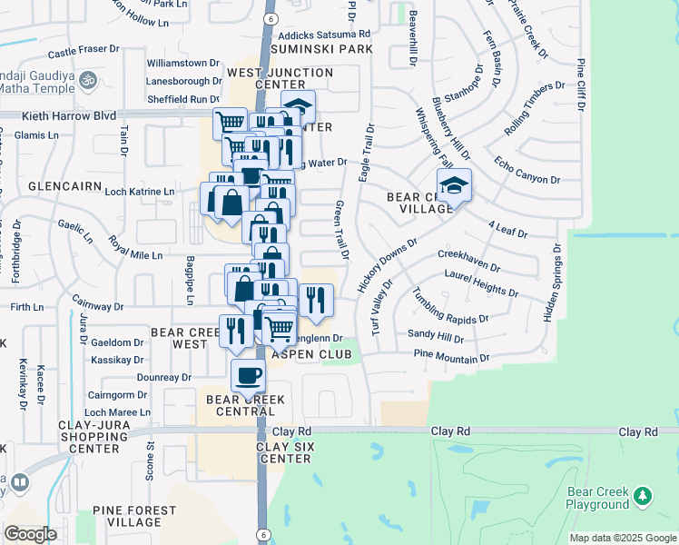 map of restaurants, bars, coffee shops, grocery stores, and more near 16007 Hidden Acres Drive in Houston