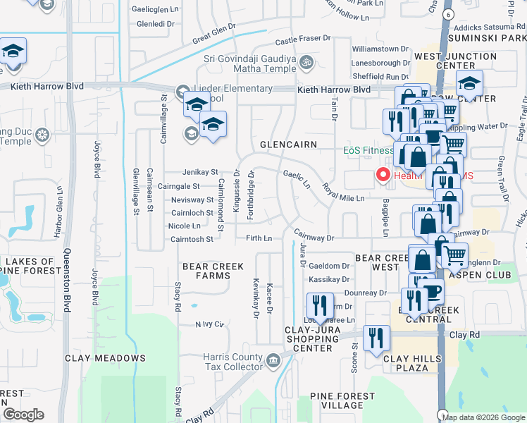 map of restaurants, bars, coffee shops, grocery stores, and more near 4619 Nicole Court in Houston