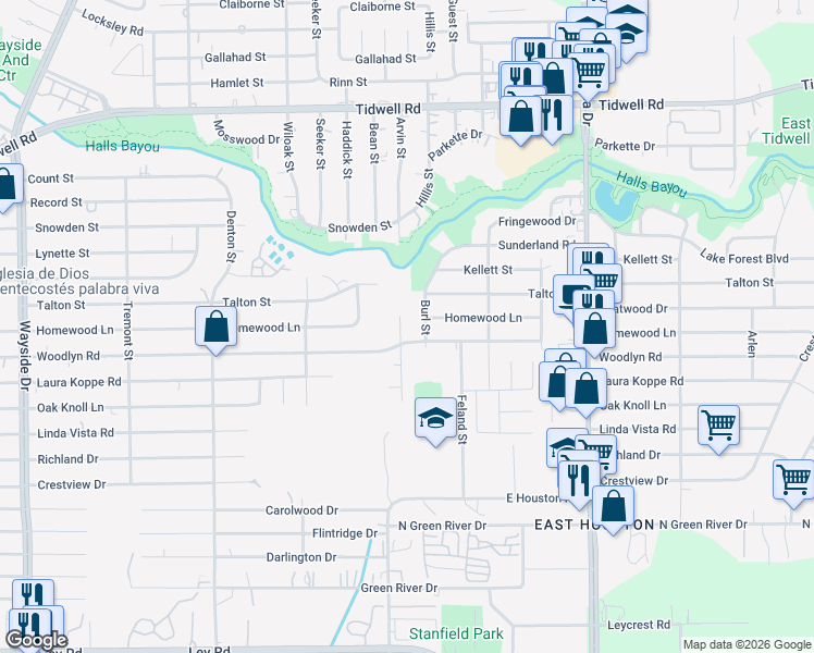 map of restaurants, bars, coffee shops, grocery stores, and more near 8918 Shady Vista Lane in Houston