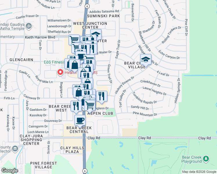 map of restaurants, bars, coffee shops, grocery stores, and more near 4638 Green Trail Drive in Houston